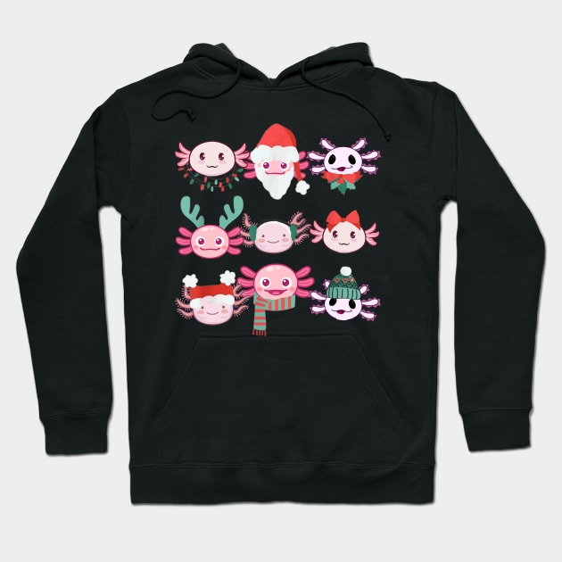 Christmas Axolotls Santa Reindeer Meowy Axolotlmas Animal Lover Xmas Hoodie by Audell Richardson